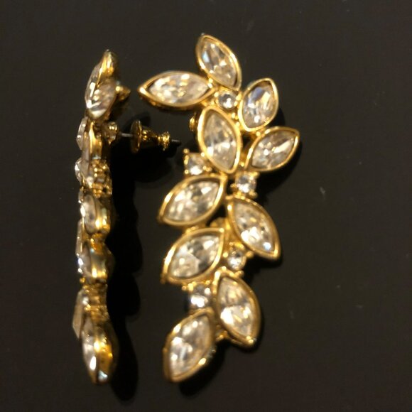 Monet Pierced Earrings Clear Faceted Glass Rhinestones VTG Signed 70s - Picture 2 of 4